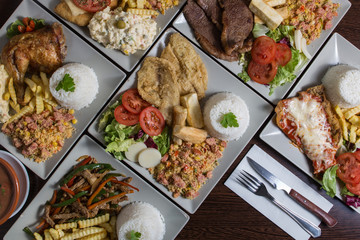 Set of Combineds dishes, top view.