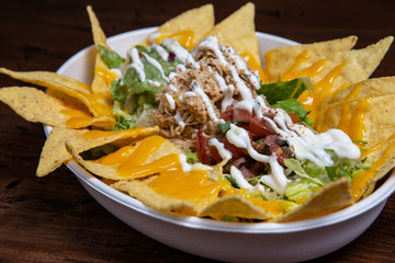 Corn chips nachos with meat.