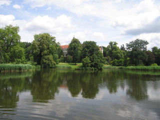 Fototapeta na wymiar Teich bzw. See Schloss Wiesenburg Schlossgarten und Schlosspark