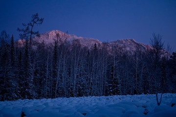 winter hike in the mountains of the southern Urals. Taganay National Park