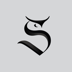 S shape owl calligraphyc logotype