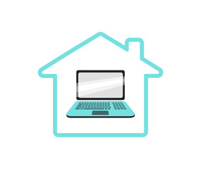 Working from home - vector image of a laptop in a house