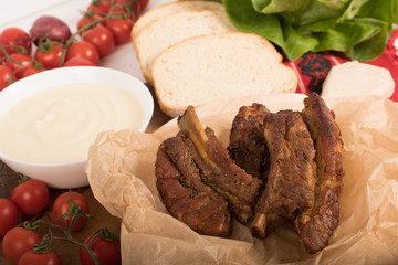 Juicy and fresh traditional Romanian pork ribs chops or 