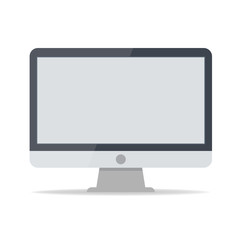 Personal computer in trendy realistic style. Realistic monitor computer monoblock isolated on white background. Mock up empty screen template. Vector EPS 10