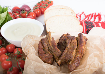 Juicy and fresh traditional Romanian pork ribs chops or 