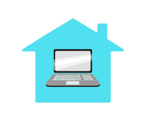 Working from home - vector image of a laptop in a house