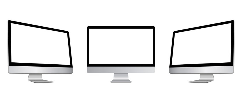 Set Realistic Computer Monoblock Monitor Display Isolated on a white background. Vector EPS 10