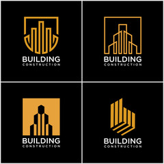 set of building logo designs. construction logo design with line art style.