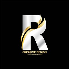 luxury letter R logo template in gold color. Royal premium logo template vector

