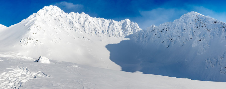 winter ski trip in the mountains of the circumpolar Urals. Ural winter mountains