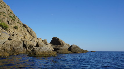 Rocky shore. Beautiful seascape. Composition of nature.