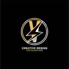 letter V with flash logo design template
