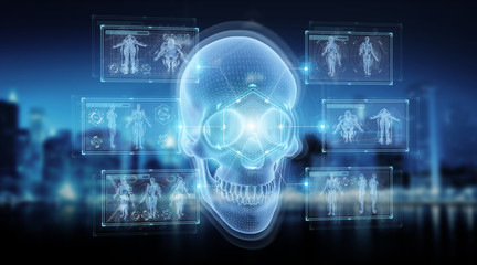 Fototapeta na wymiar Digital x-ray skull holographic scan projection 3D rendering