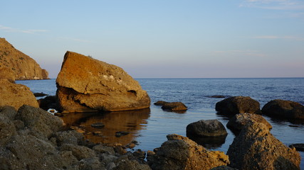 Rocky shore. Beautiful seascape. Composition of nature.