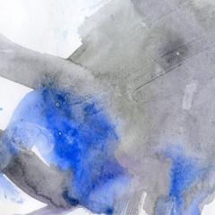 Watercolor illustration. Texture. Watercolor transparent stain. Blur, spray. Gray and blue color.