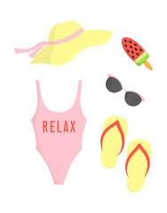 summer card with beach clothes isoleted on white