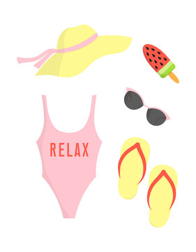 summer card with beach clothes isoleted on white
