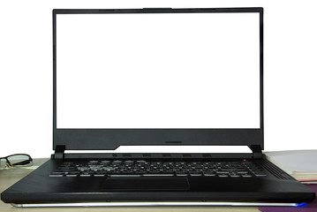 The black laptop has a screen and a white background as one object