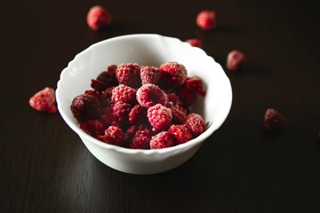 frozen raspberries in a bowl