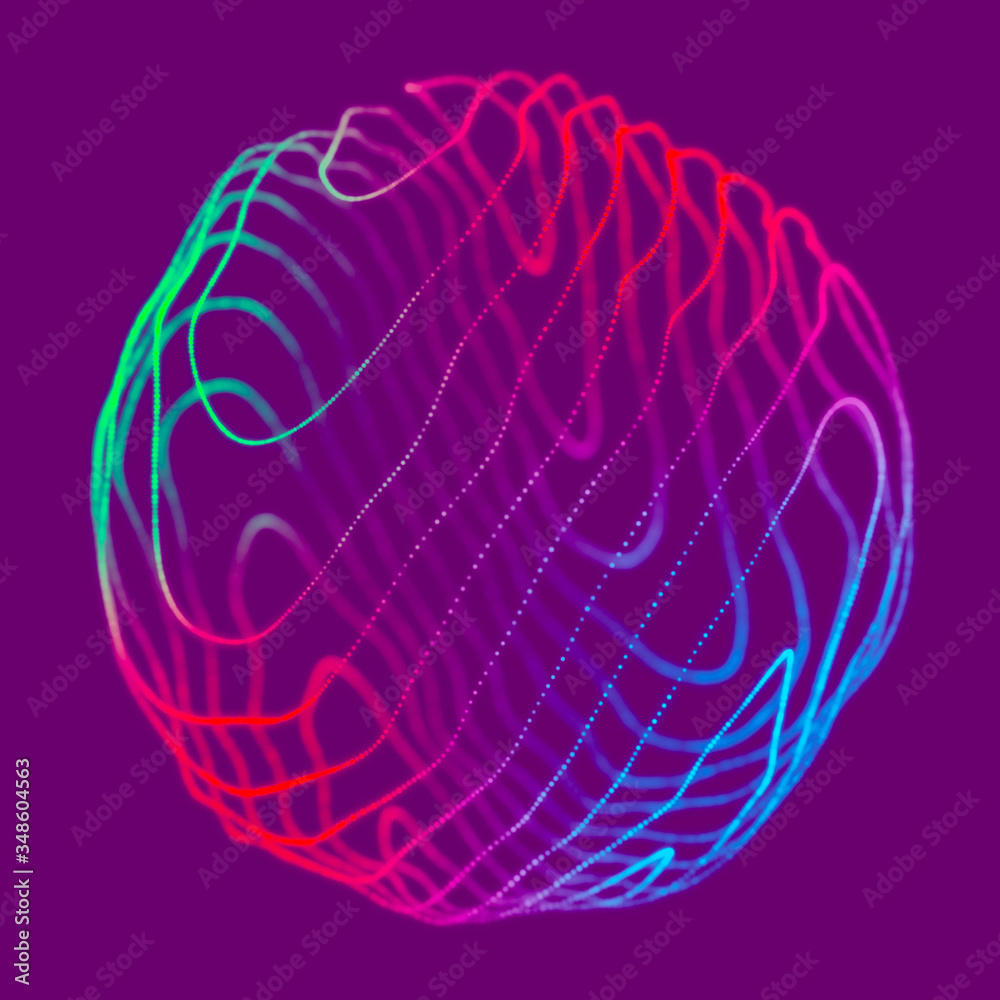 Poster abstract blue 3d sphere made of points. futuristic technology style. sphere particles. plexus effect