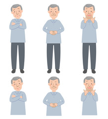 不安な表情 お上品なポーズ 嬉しい発見をするおばあちゃんの上半身と全身のベクターイラスト Wall Mural 佑香 林
