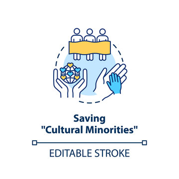 Saving Cultural Minorities Concept Icon. Multi Ethnic Society. Stop Racial Discrimination. Cultural Diversity Idea Thin Line Illustration. Vector Isolated Outline RGB Color Drawing. Editable Stroke