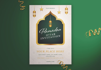 Ramadan Iftar Invitation Flyer Layout with Lantern Elements