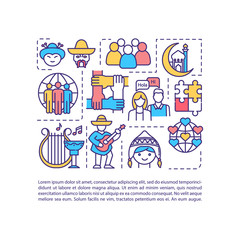 Naklejka premium Multiculturalism concept icon with text. Multiethnic tradition. Multinational historical heritage. PPT page vector template. Brochure, magazine, booklet design element with linear illustrations
