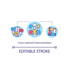 Cross cultural communication concept icon. Global multicultural community. Language exchange. Cultural diversity idea thin line illustration. Vector isolated outline RGB color drawing. Editable stroke