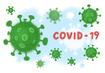 Hand-drawn coronavirus background. COVID-19