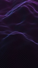 Abstract landscape on a dark background. Cyberspace navy blue grid. hi tech network. 3D illustration