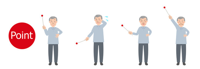 指示棒で指し示すおじいちゃんの全身ベクターイラスト