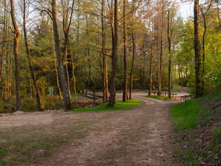 Fototapeta premium Empty diving parking lot at the Hancza Lake, during the sunset. Suwalski landscape park, Podlaskie, Poland
