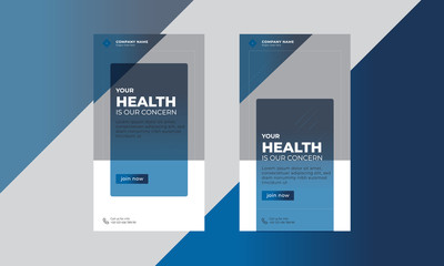 Creative stylish squre rectangle shape blue abstract medical health care instagram social media post template design