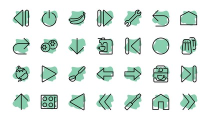 Set of line arrows, directions, arrows, contains icons such as pause, continuation, directly, to the right, Editable stroke. 480x480, On a white background, Vector illustration