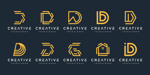 Naklejka premium Set of creative letter D logo design template. icons for business of luxury, elegant, simple.