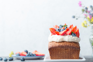 Summer dessert,  berry cake with cream cheese frosting