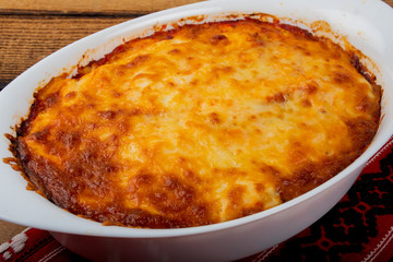 Moussaka is an eggplant- or potato-based dish, often including ground meat, in the Levant