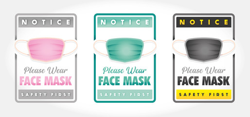 WEAR FACE MASK PLEASE - SET of 3 SIGN A4 - VECTOR - JPEG - PNG - NO BACKGROUND