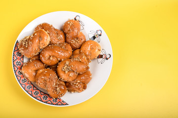 Concept of romanian cuisine. Homemade Mucenici, traditional desserts made in the figure 8