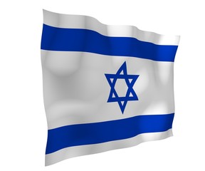 The flag of Israel. State symbol of the State of Israel. A blue Star of David between two horizontal blue stripes on a white field. 3d illustration
