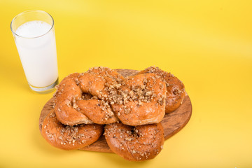 Concept of romanian cuisine. Homemade Mucenici, traditional desserts made in the figure 8