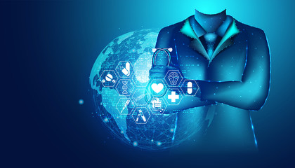Abstract health medical science consist doctor digital wireframe and icon concept modern medical technology