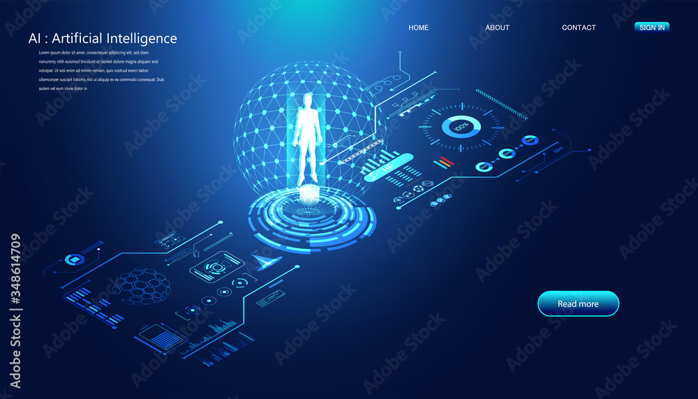 Poster abstract technology ai interface computing concept working data of artificial intelligence and futur