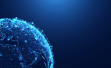 Abstract technology cyber security privacy world protect information network concept padlock protection digital network internet link on hi tech blue future background.