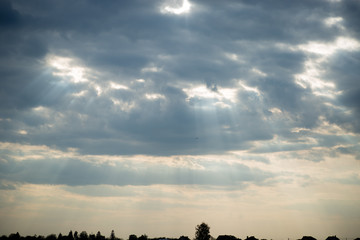 blue sky with sunbeams