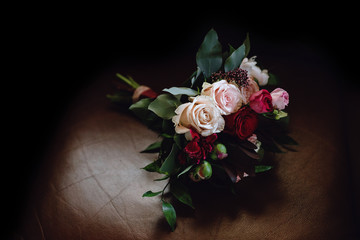 Fototapeta na wymiar Beautiful bouquet on an elegant background. Roses and peonies.