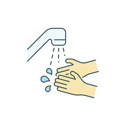 Wash your hands with water color line icon. Coronavirus, covid-19 prevention tip