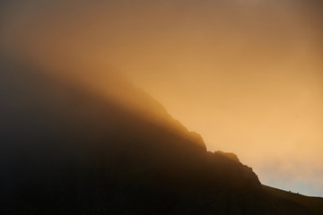 Sunset in island Vestmannaeyjar near the coast of south Iceland