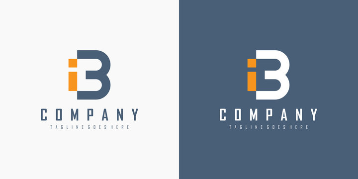 Abstract Initial Letter I and B Linked Logo. Blue Yellow Linear Style isolated on White and Blue Background. Usable for Business and Technology Logos. Flat Vector Logo Design Template Element.